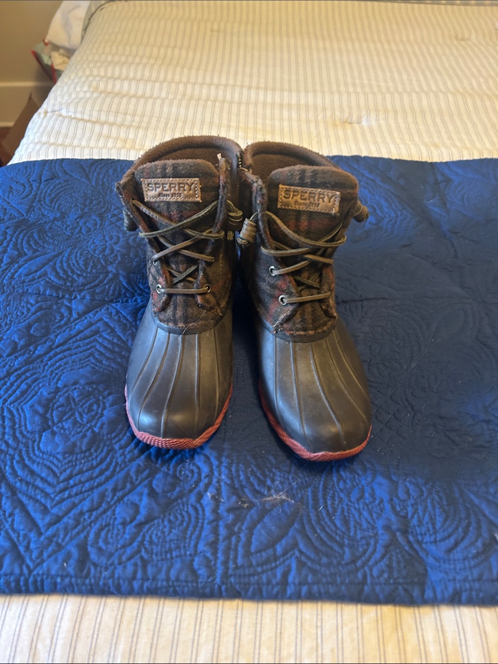 Sperry Men’s Brown Duck Boots - Waterproof Leather & Plaid Upper